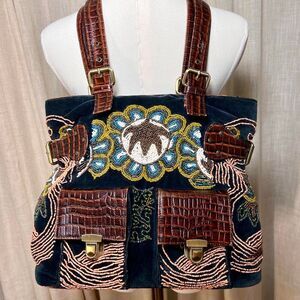 Vintage Christiana Fully Beaded Handbag – Brown Leather & Satin Lining